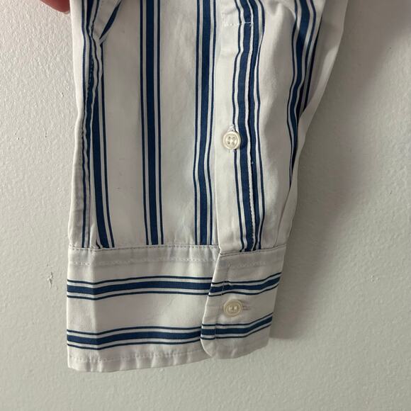 Gap Women's Button Up Blue Stripe Cotton Poplin Long Sleeve Shirt XL New - Picture 7 of 9